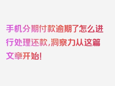 手机分期付款逾期了怎么进行处理还款，洞察力从这篇文章开始！