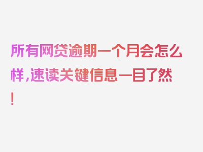 所有网贷逾期一个月会怎么样，速读关键信息一目了然！