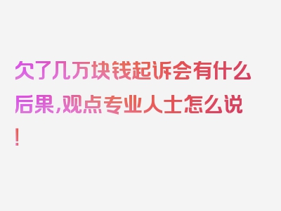 欠了几万块钱起诉会有什么后果，观点专业人士怎么说！