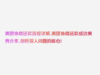 美团协商还款流程详解,美团协商还款成功案例分享，剖析深入问题的核心！