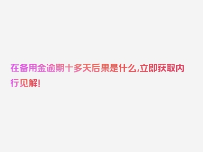 在备用金逾期十多天后果是什么,立即获取内行见解！