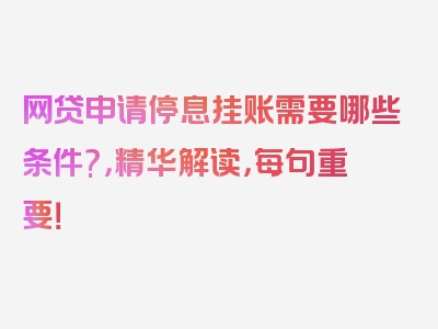 网贷申请停息挂账需要哪些条件?，精华解读，每句重要！