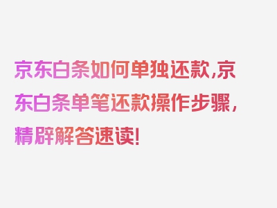 京东白条如何单独还款,京东白条单笔还款操作步骤,精辟解答速读！