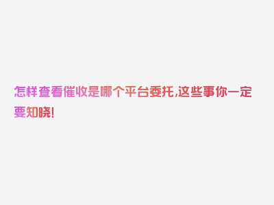 怎样查看催收是哪个平台委托,这些事你一定要知晓！