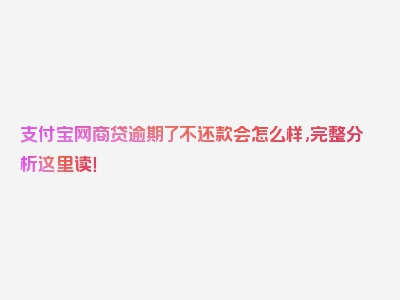 支付宝网商贷逾期了不还款会怎么样,完整分析这里读！