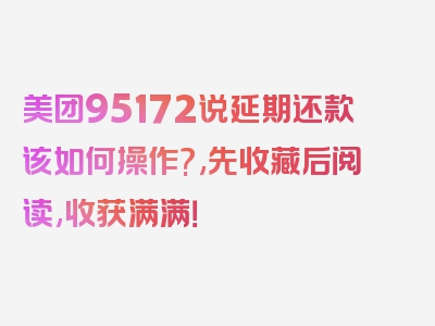 美团95172说延期还款该如何操作?,先收藏后阅读,收获满满！