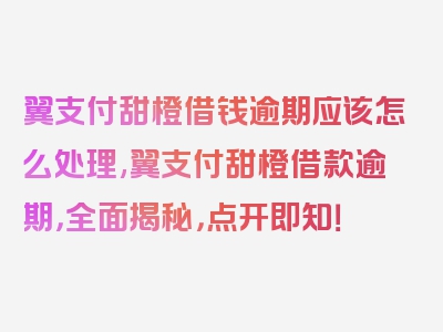 翼支付甜橙借钱逾期应该怎么处理,翼支付甜橙借款逾期，全面揭秘，点开即知！