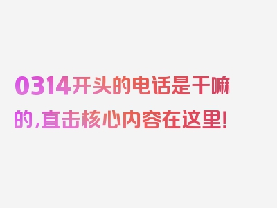 0314开头的电话是干嘛的，直击核心内容在这里！