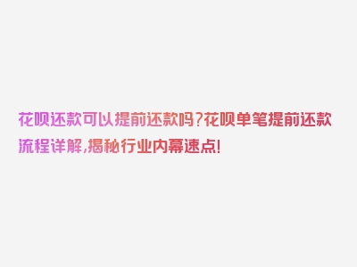 花呗还款可以提前还款吗?花呗单笔提前还款流程详解,揭秘行业内幕速点！