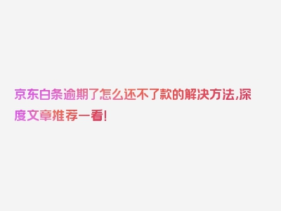 京东白条逾期了怎么还不了款的解决方法,深度文章推荐一看！