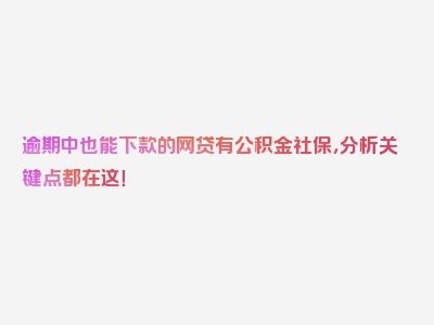 逾期中也能下款的网贷有公积金社保，分析关键点都在这！