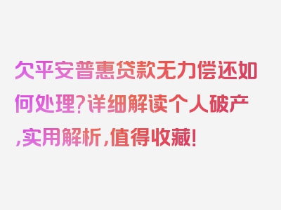 欠平安普惠贷款无力偿还如何处理?详细解读个人破产，实用解析，值得收藏！