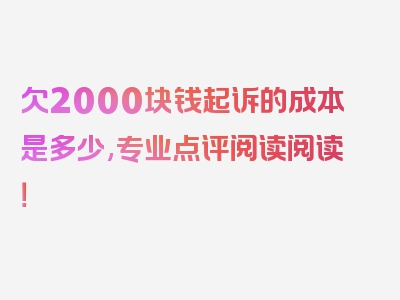 欠2000块钱起诉的成本是多少,专业点评阅读阅读！