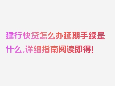 建行快贷怎么办延期手续是什么,详细指南阅读即得！