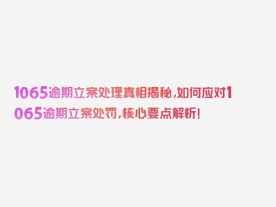 1065逾期立案处理真相揭秘,如何应对1065逾期立案处罚，核心要点解析！