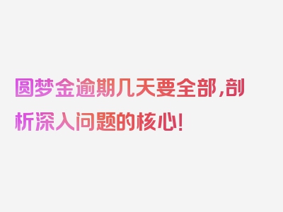 圆梦金逾期几天要全部，剖析深入问题的核心！