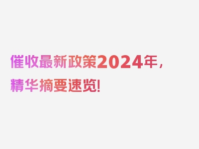 催收最新政策2024年,精华摘要速览！