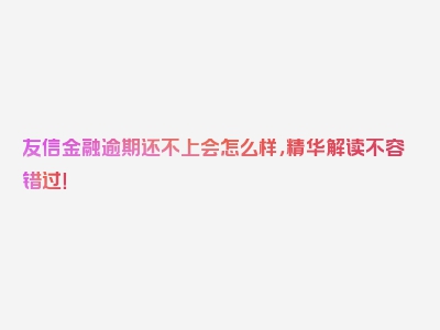 友信金融逾期还不上会怎么样，精华解读不容错过！