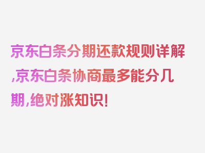 京东白条分期还款规则详解,京东白条协商最多能分几期,绝对涨知识！