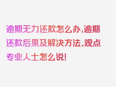 逾期无力还款怎么办,逾期还款后果及解决方法，观点专业人士怎么说！