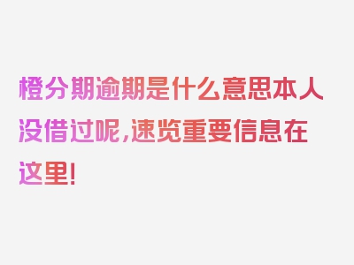 橙分期逾期是什么意思本人没借过呢，速览重要信息在这里！