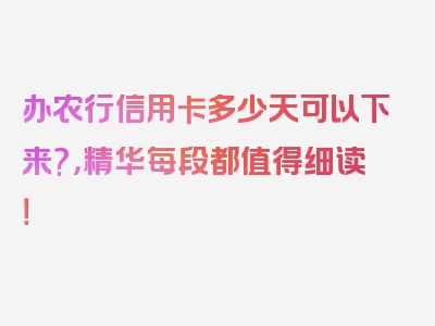 办农行信用卡多少天可以下来?，精华每段都值得细读！