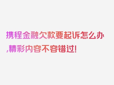 携程金融欠款要起诉怎么办,精彩内容不容错过！