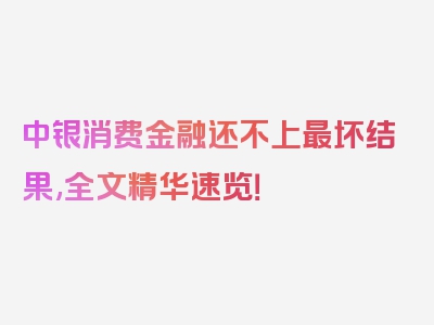 中银消费金融还不上最坏结果,全文精华速览！