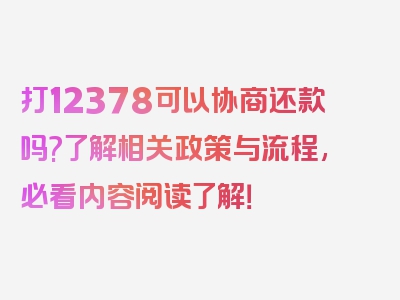 打12378可以协商还款吗?了解相关政策与流程,必看内容阅读了解！