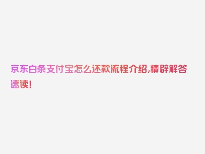 京东白条支付宝怎么还款流程介绍,精辟解答速读！