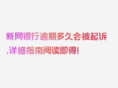 新网银行逾期多久会被起诉,详细指南阅读即得！