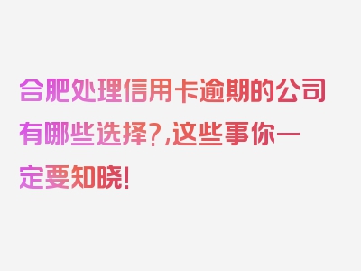 合肥处理信用卡逾期的公司有哪些选择?,这些事你一定要知晓！