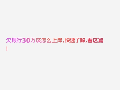 欠银行30万该怎么上岸，快速了解，看这篇！