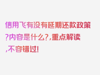 信用飞有没有延期还款政策?内容是什么?，重点解读，不容错过！