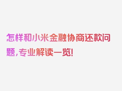 怎样和小米金融协商还款问题，专业解读一览！