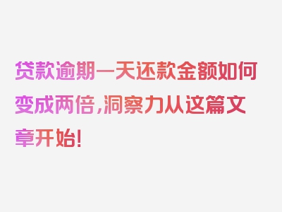 贷款逾期一天还款金额如何变成两倍，洞察力从这篇文章开始！