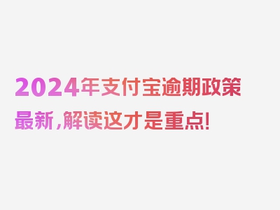 2024年支付宝逾期政策最新，解读这才是重点！