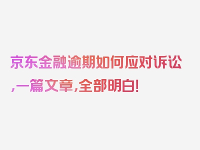 京东金融逾期如何应对诉讼，一篇文章，全部明白！