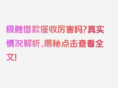 极融借款催收厉害吗?真实情况解析，揭秘点击查看全文！