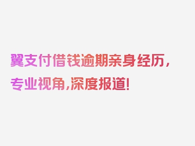 翼支付借钱逾期亲身经历，专业视角，深度报道！