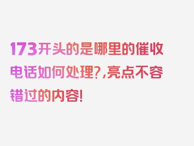 173开头的是哪里的催收电话如何处理?，亮点不容错过的内容！