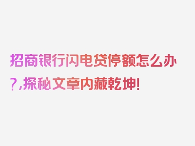 招商银行闪电贷停额怎么办?，探秘文章内藏乾坤！