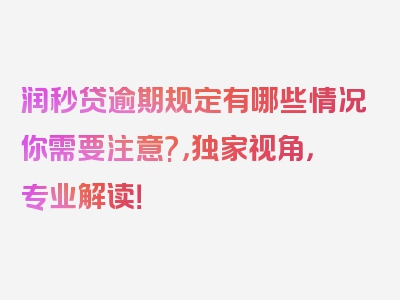 润秒贷逾期规定有哪些情况你需要注意?，独家视角，专业解读！