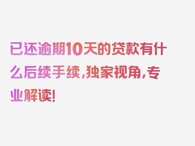 已还逾期10天的贷款有什么后续手续，独家视角，专业解读！