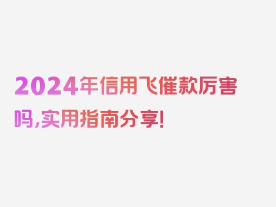 2024年信用飞催款厉害吗，实用指南分享！