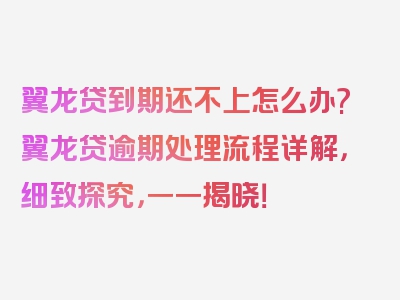 翼龙贷到期还不上怎么办?翼龙贷逾期处理流程详解，细致探究，一一揭晓！