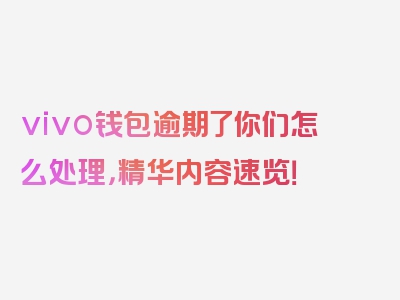 vivo钱包逾期了你们怎么处理，精华内容速览！