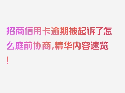 招商信用卡逾期被起诉了怎么庭前协商，精华内容速览！