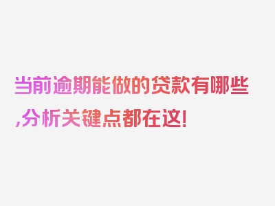 当前逾期能做的贷款有哪些，分析关键点都在这！