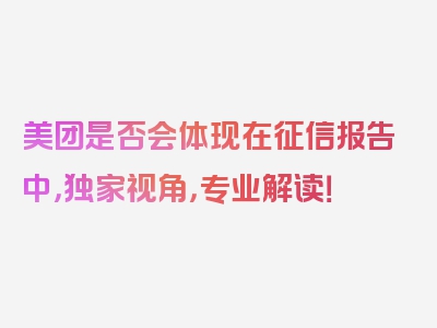 美团是否会体现在征信报告中，独家视角，专业解读！